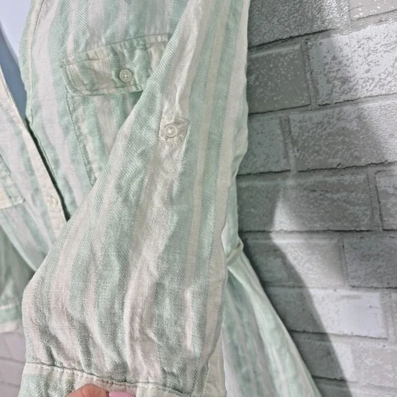 New Linen Pastel Striped Shirt Dress XL Coastal Beachy Old Money Preppy Minimal - Picture 4 of 12